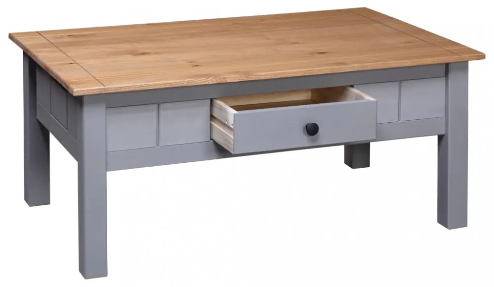 vidaXL szürke tömör fenyőfa panama dohányzóasztal 100 x 60 x 43,5 cm