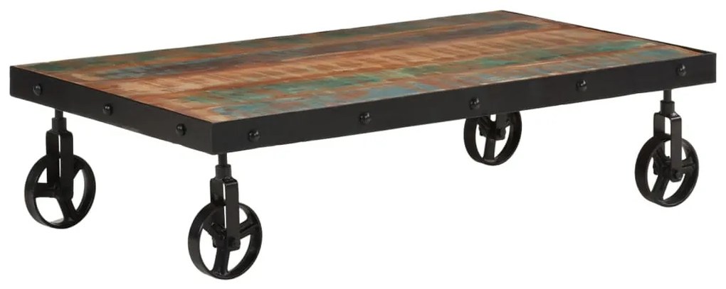 tömör újrahasznosított fa kerekes dohányzóasztal 100x55x26 cm