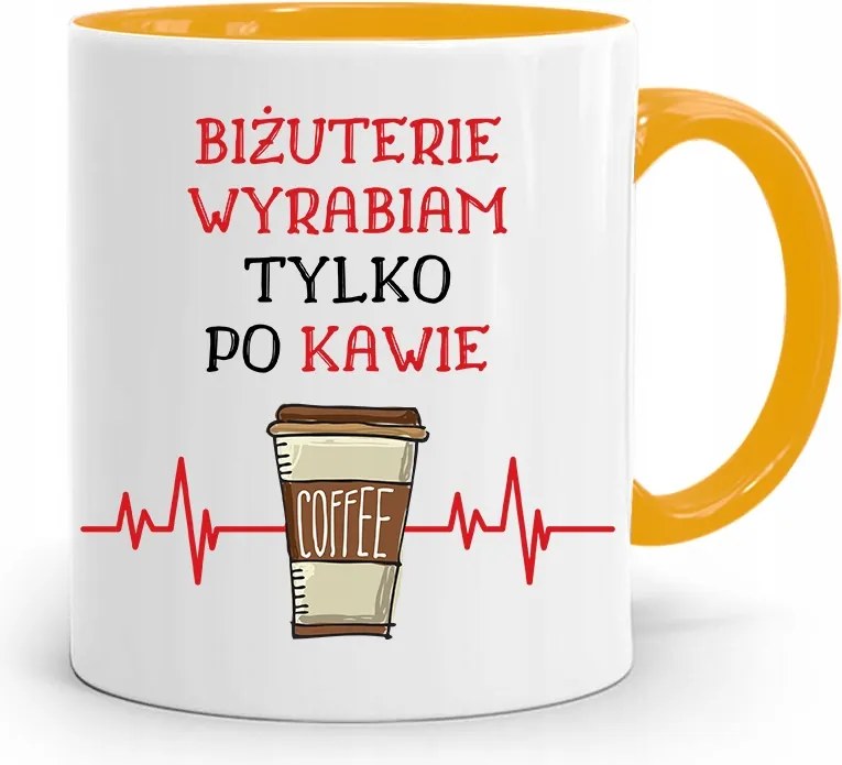 Ékszerésznek Sárga Bögre Ékszereket Készítek fényképes nyomattal