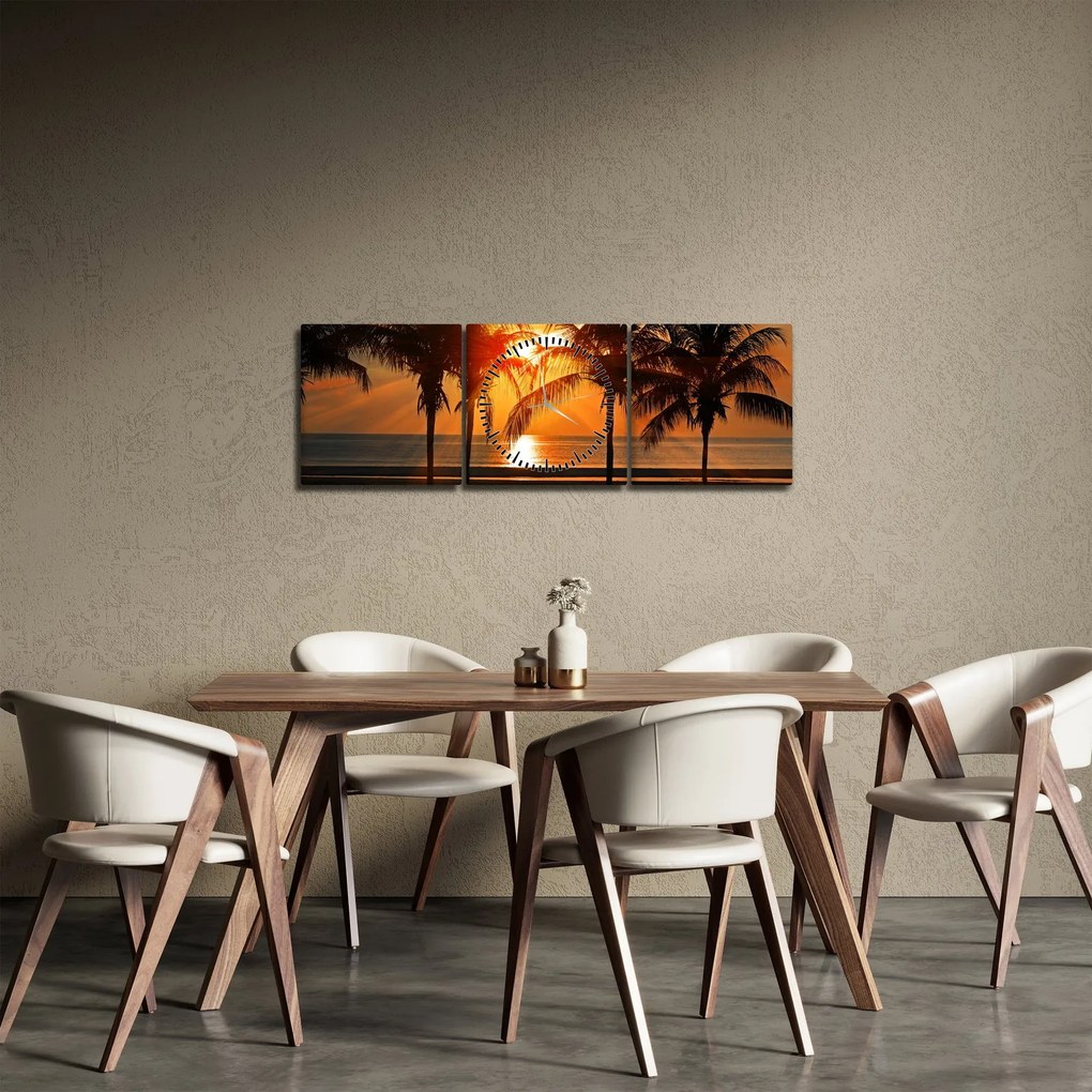 Pálmafa a naplementében képe (órával) (90x30 cm)