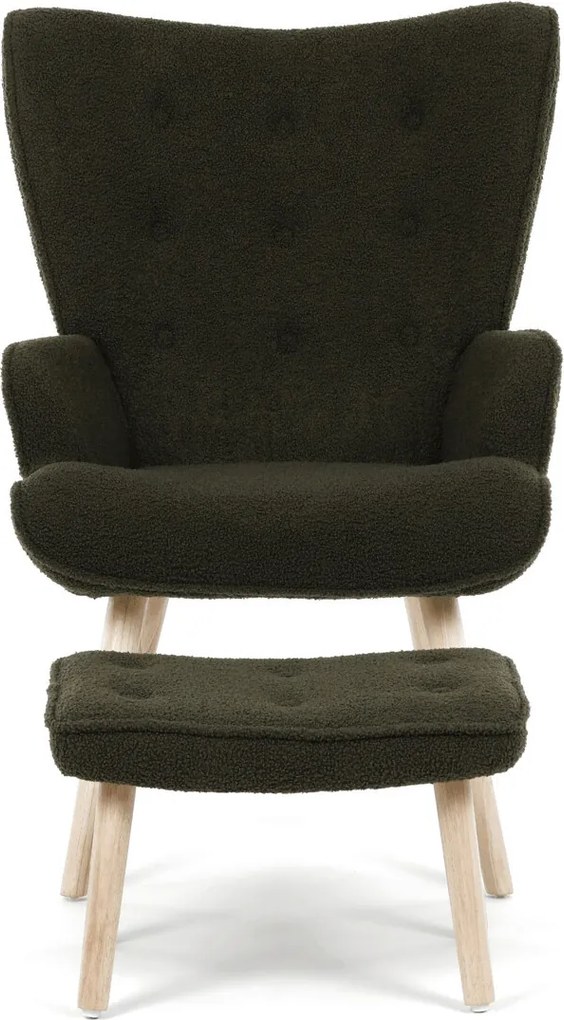 Zöld relaxfotel, boucle szövet kárpitozással