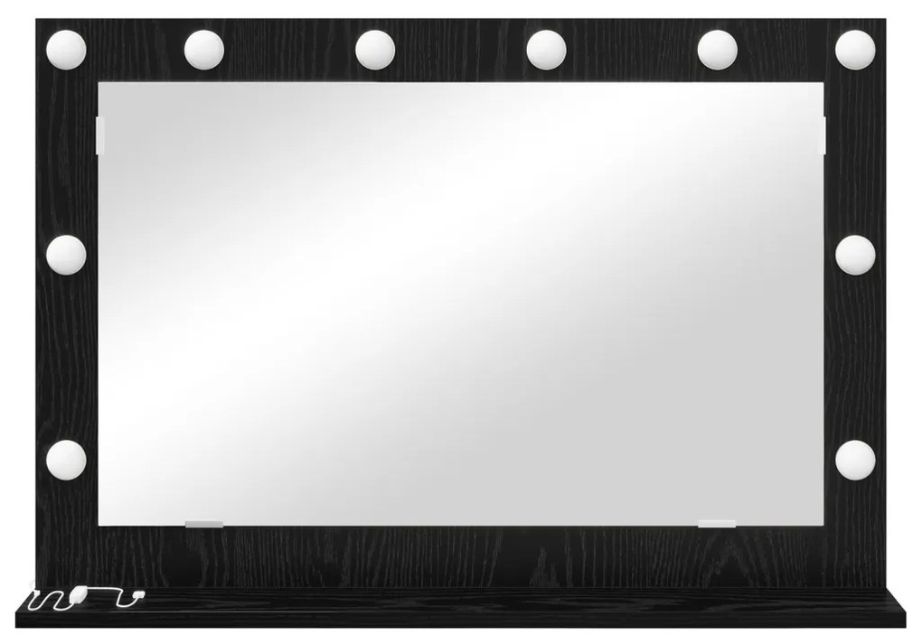 LED világítással ellátott sminktükör Fekete tölgy 80x55x18 cm