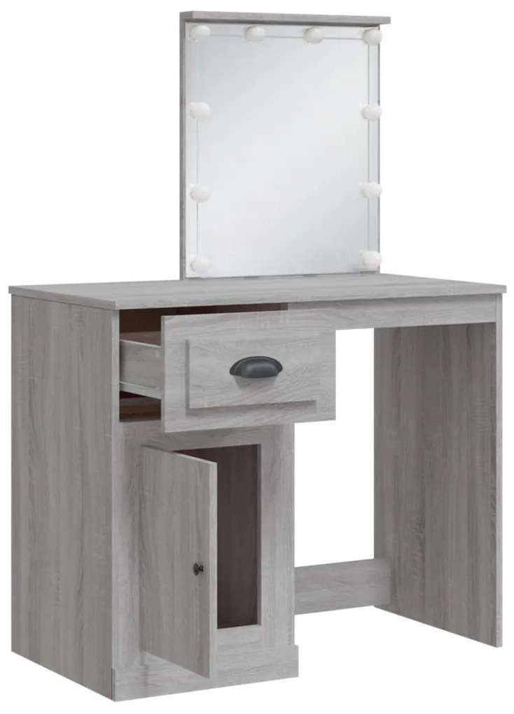 szürke sonoma fésülködőasztal LED-lámpákkal 90x42x132,5 cm