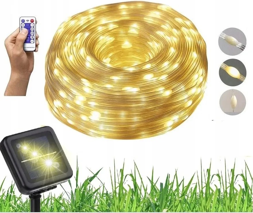 Napelemes girland 20m 200LED Kültéri vízálló kerti lámpa