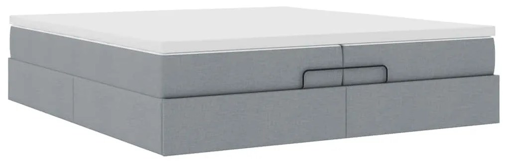 Ottomán ágykeret matracokkal Világosszürke 200x200cm szövet