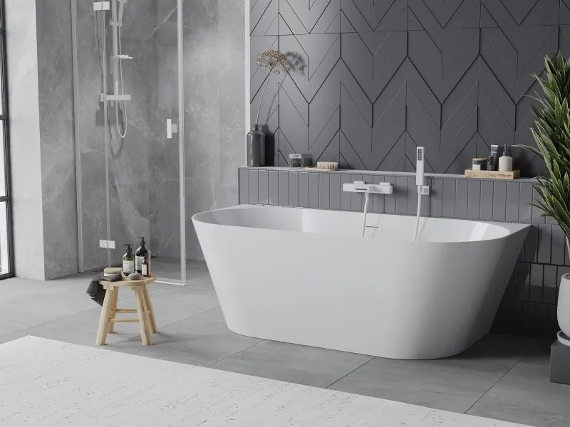 Mexen Oval Slim szabadon álló fali kád 170 x 80 cm, fehér, fehér túlfolyó - 52661708000-20