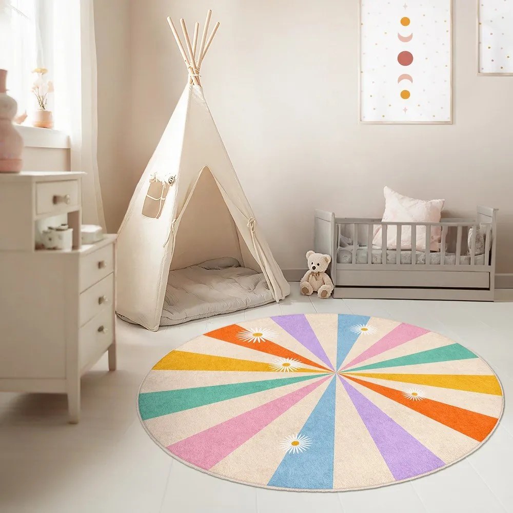 Mosható gyerek szőnyeg ø100 cm Rainbow Daisy – Mila Home