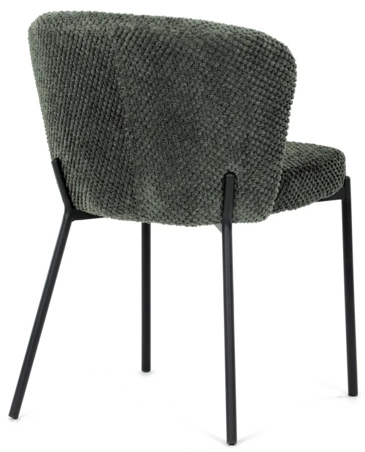 Scaun de sufragerie, rapițerie verde, picioare metalice negre