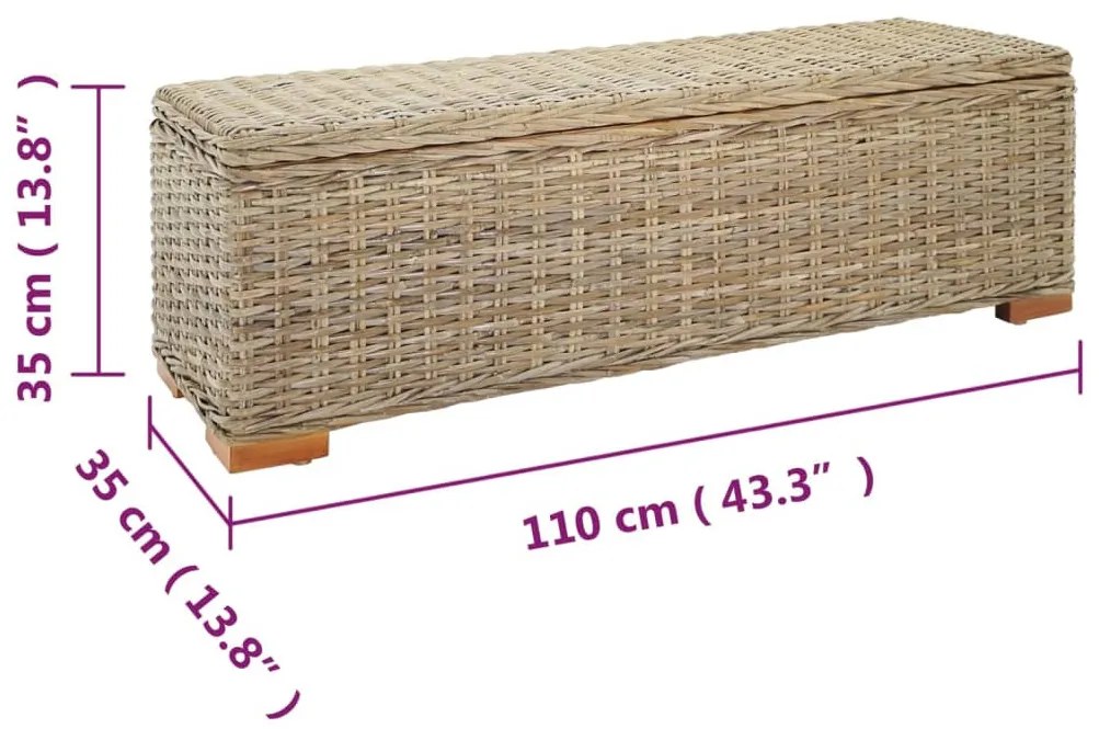 natúr kubu rattan és tömör mahagóni fa tárolódoboz 110 cm