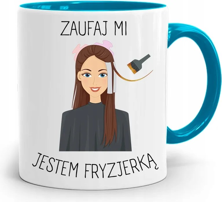 Kék Bögre Ajándék Fodrásznak Bízz Bennem fényképes nyomattal