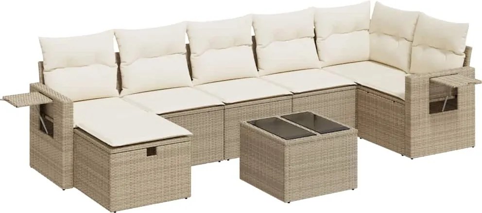 vidaXL 8 részes bézs polyrattan kerti ülőgarnitúra párnával