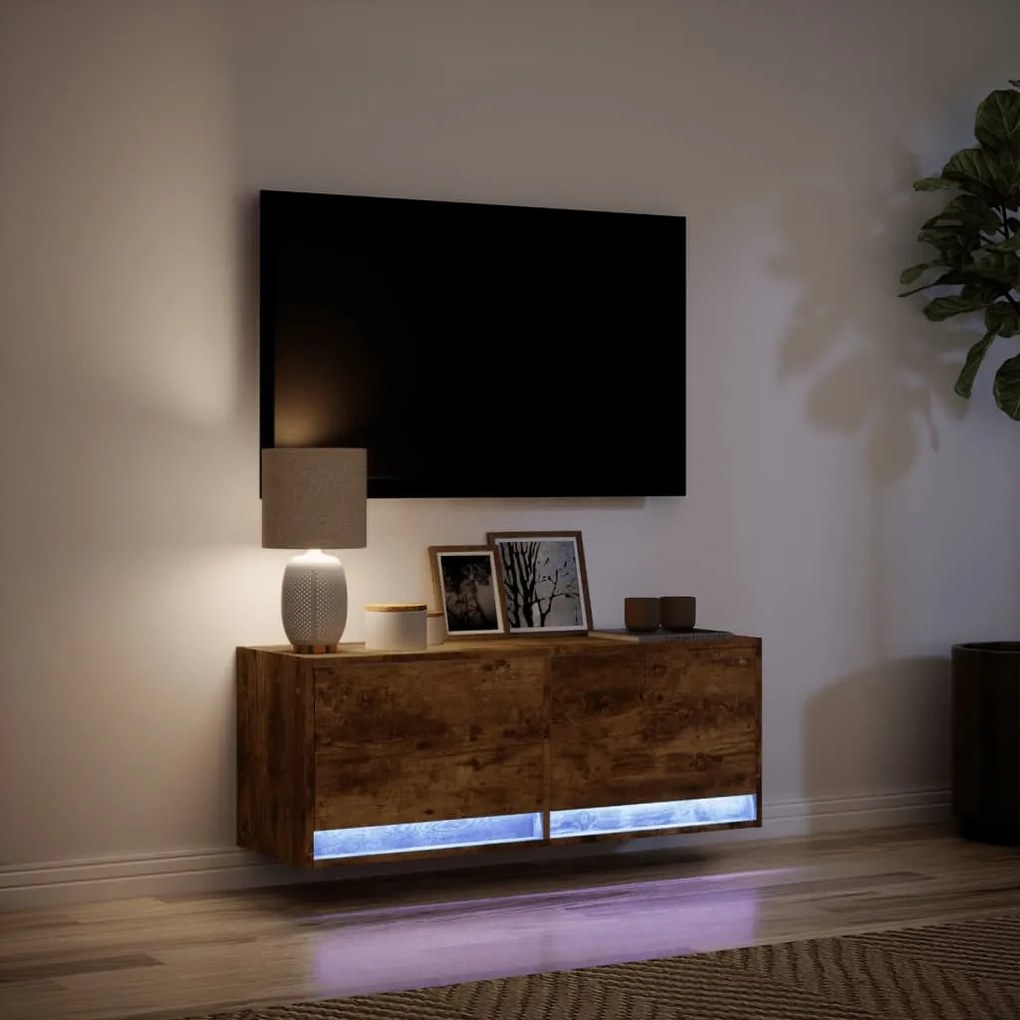 füstös tölgy színű fali TV-szekrény LED-ekkel 100x31x35 cm
