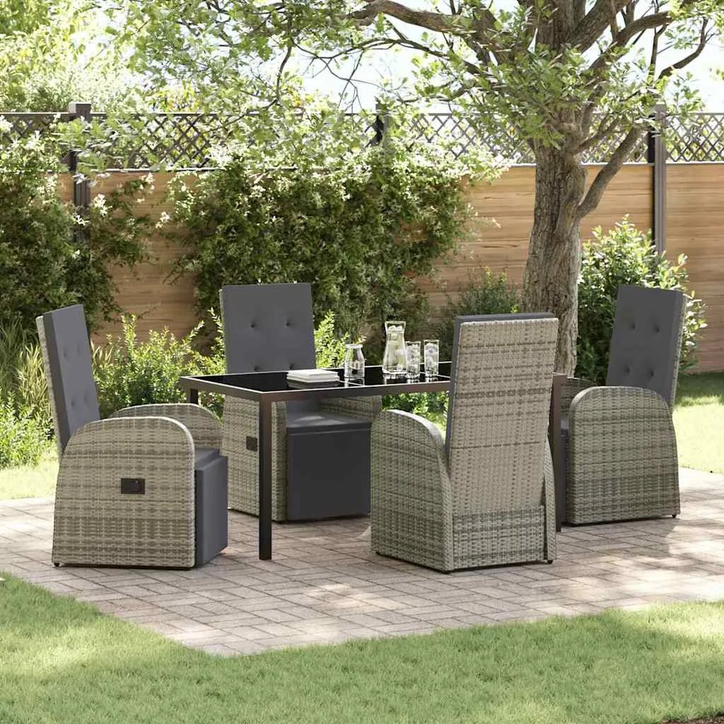 vidaXL Kert étkező szett párnával 5 pcs Szürke polirattan