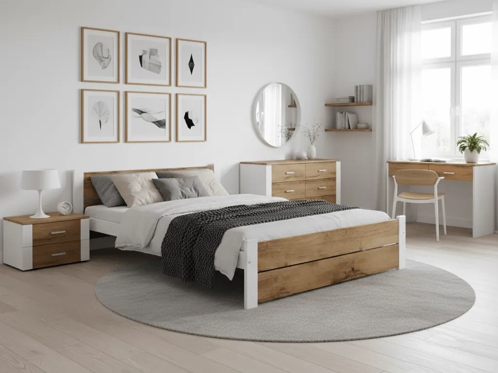 IKAROS DOUBLE ágy 160 x 200 cm, Artisan tölgy/fehér Ágyrács: Léces ágyrács, Matrac: Deluxe 10 cm matrac