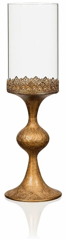 Fém gyertyatartó üveggel 47 cm, arany