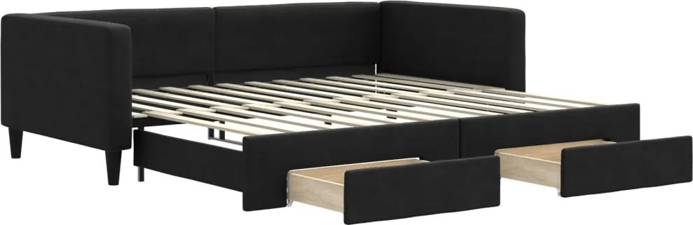 vidaXL fekete kihúzható szövet heverő fiókokkal 100 x 200 cm