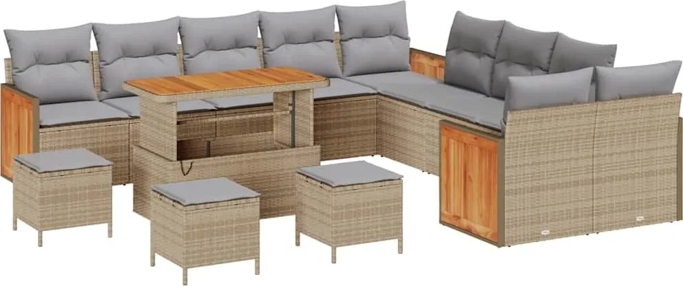 vidaXL Kerti Kanapé Szett 18 pcs Beige és Világosszürke polirattan