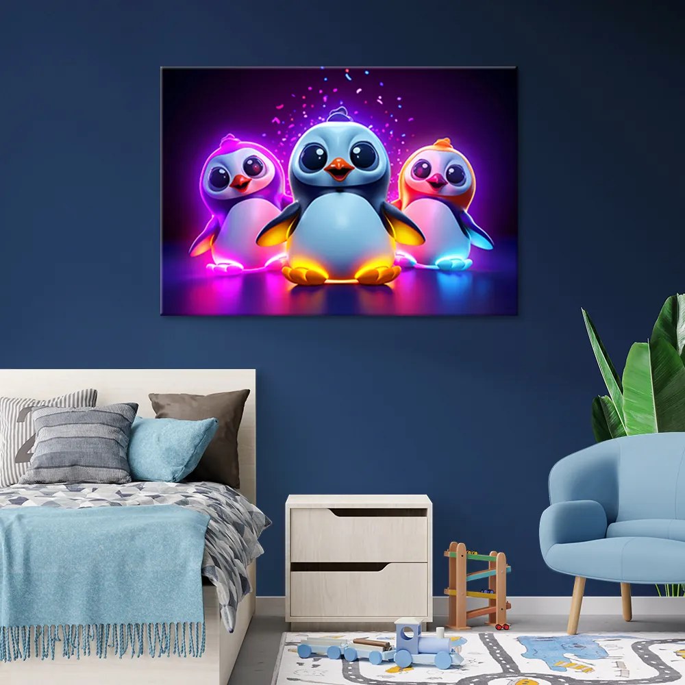 Gario Vászonkép Színes pingvinek Méret: 100 x 70 cm