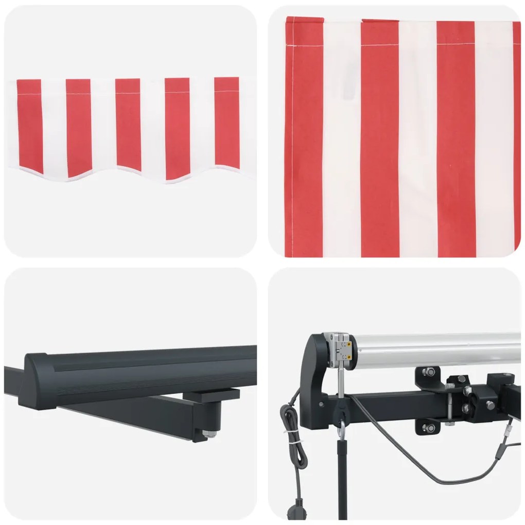 Automatikus behúzható napellenző LED-es piros-fehér csíkkal 400x300 cm