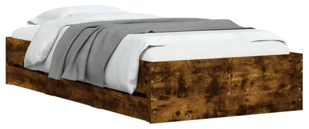 füstös tölgy színű szerelt fa ágykeret fiókokkal 75x190 cm