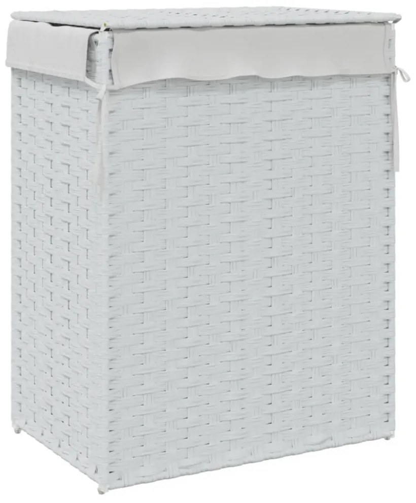 fehér polyrattan szennyeskosár fedéllel 46x33x60 cm