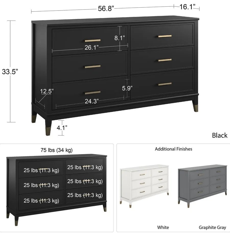 Fekete komód 144x85x41 cm Westerleigh – Støraa