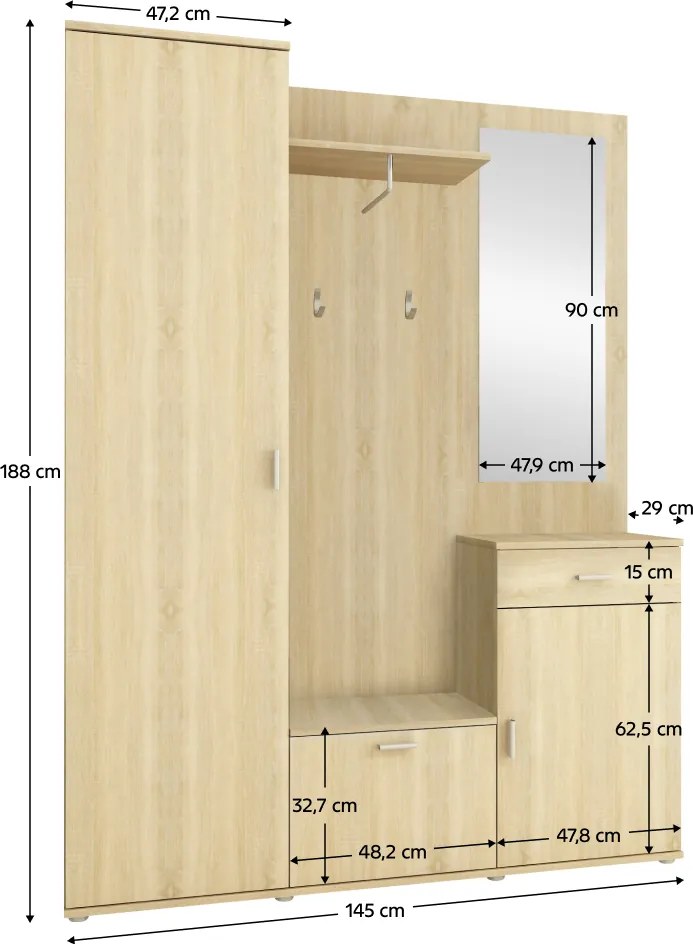 előszoba, tölgy sonoma, AMALIA