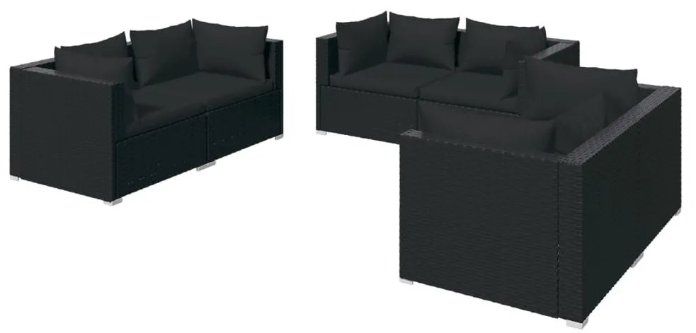 6 részes fekete polyrattan kerti ülőgarnitúra párnákkal