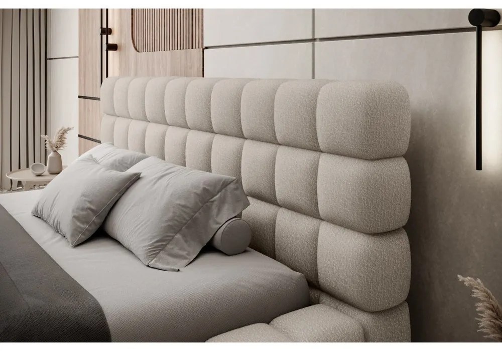 Bézs kárpitozott ágyneműtartós franciaágy ágyráccsal 180x200 cm Dizzle – ELTAP