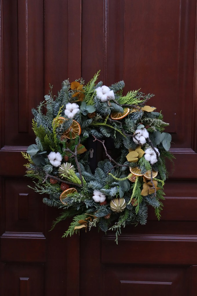 Nobilis Természetes Fenyőből Készült Adventi Koszorú, koszorú 30cm , Karácsony