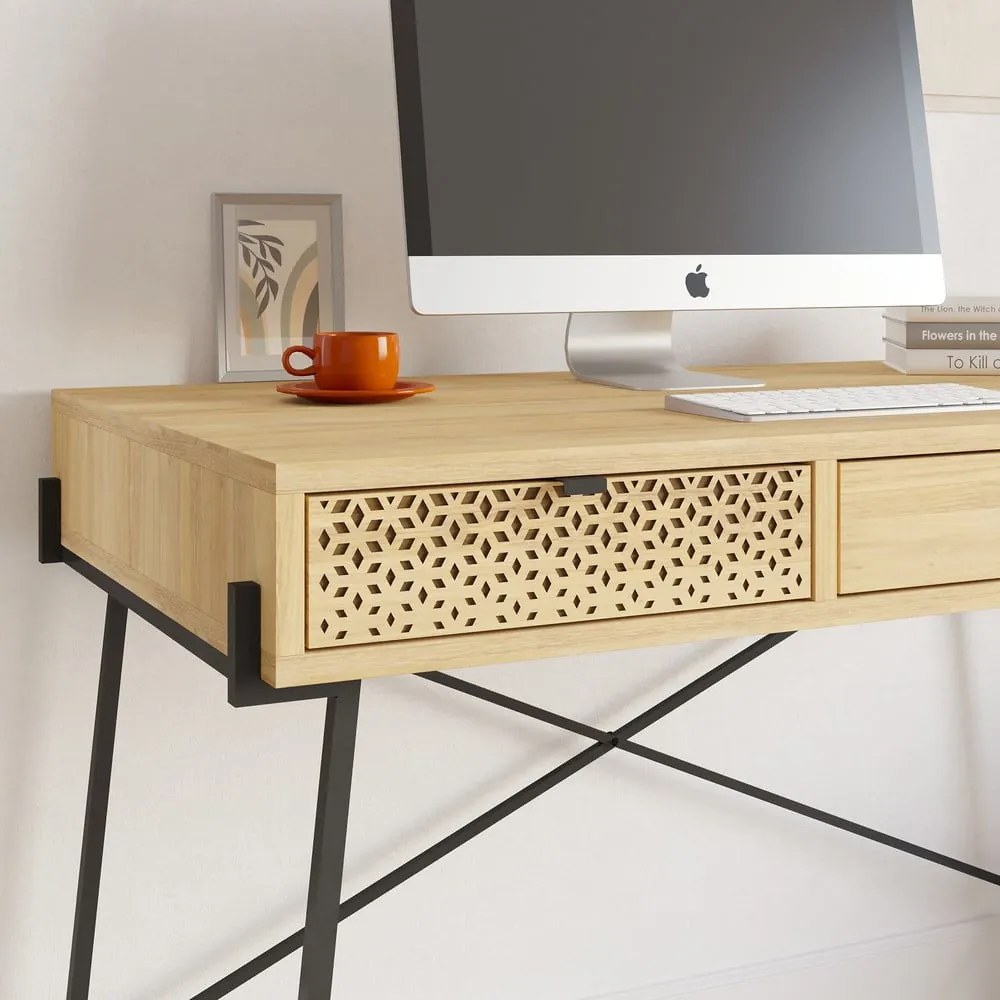 Íróasztal tölgyfa dekorral 60x110 cm Ecrin – Marckeric