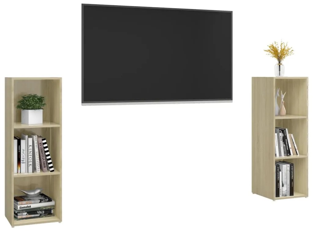 2 db sonoma tölgy színű szerelt fa TV-szekrény 107 x 35 x 37 cm