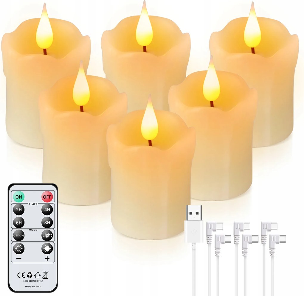 6 Db-os Elektromos Led Gyertya Szett Led Gyertya Kültéri Időzítő Funkcióval