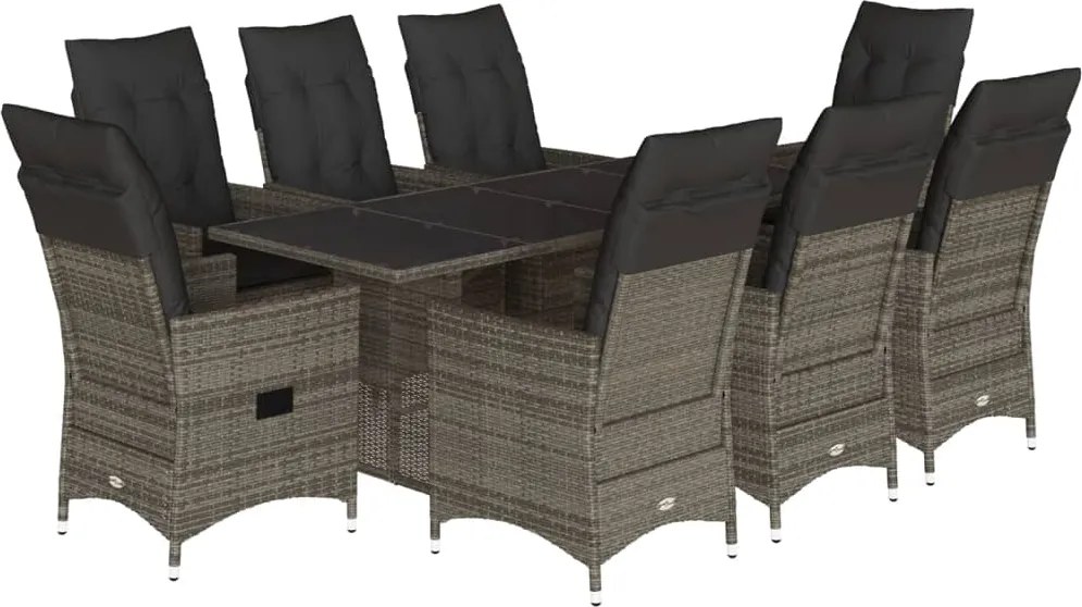vidaXL 9 részes szürke polyrattan kerti étkezőgarnitúra párnával