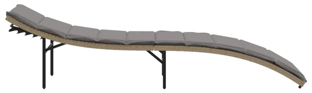 Bézs polyrattan napozóágy párnával 55x199x50 cm