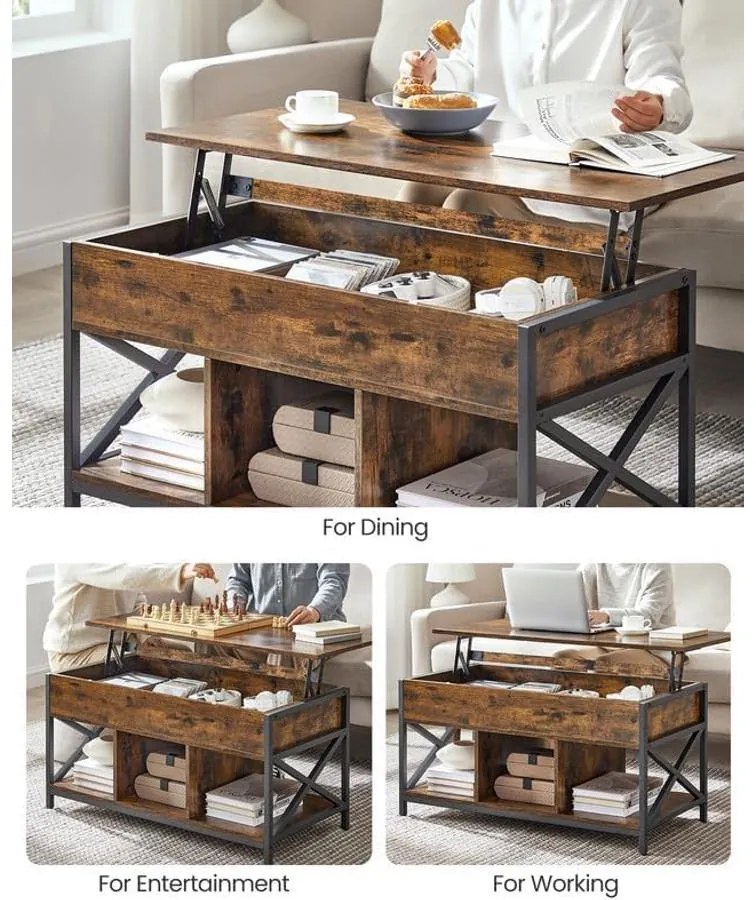 VASAGLE emelhető tetejű dohányzóasztal 50 × 100 × (49–62 cm), barna és fekete színben