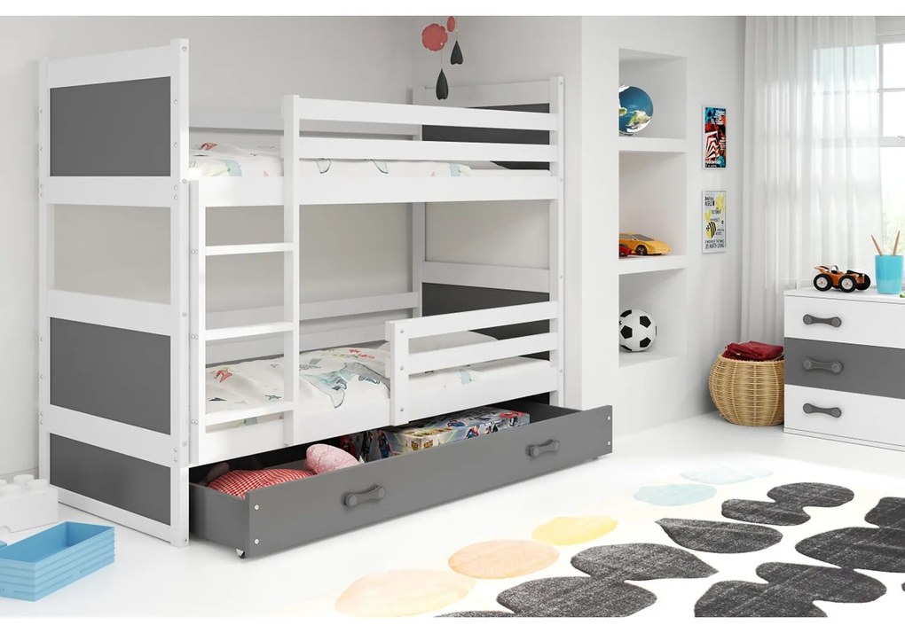 Gyerek emeletes ágy RICO 190x80 cm Fehér Rózsaszín