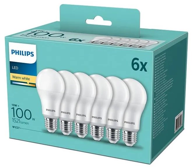 KÉSZLET 6xLED Izzó Philips A60 E27/13W/230V 2700K