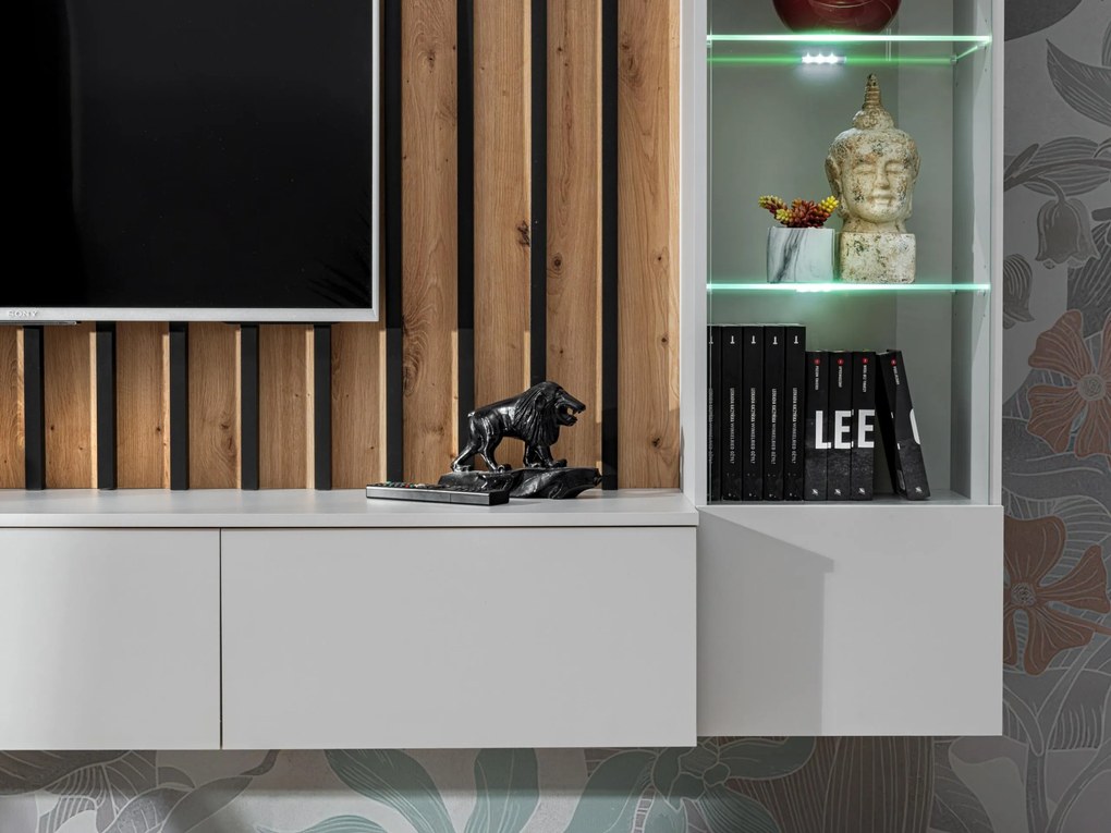 Nappali fal Vertic (artisan tölgy + perla gray) (LED világítással). Akció -12%. 1097586