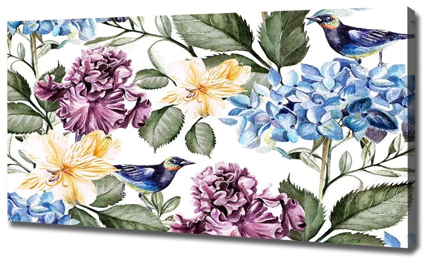 Egyedi vászonkép Virágok és madarak pl-oc-120x60-f-119136567