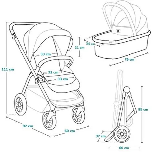 Lionelo - 3 az 1-ben kombinált babakocsi BIANKA Fekete ónix