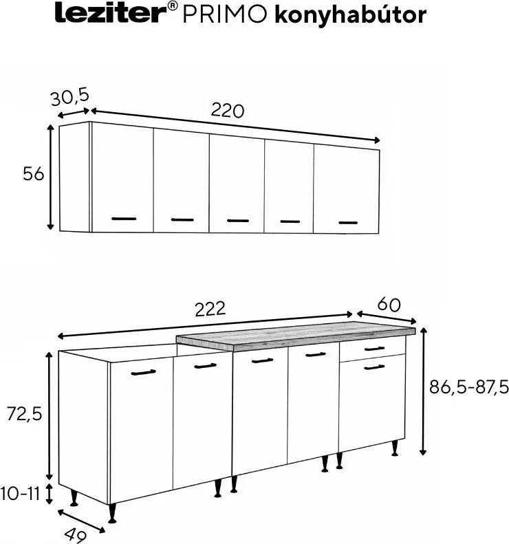 Primo 220 konyhabútor fehér, charlestone tölgy munkalappal