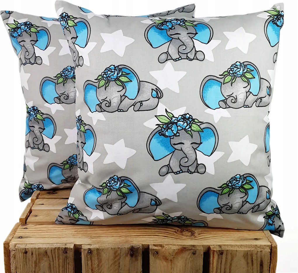 Párnahuzat 100% pamut Prémium 40x40 ülő elefánt gyerekágyba