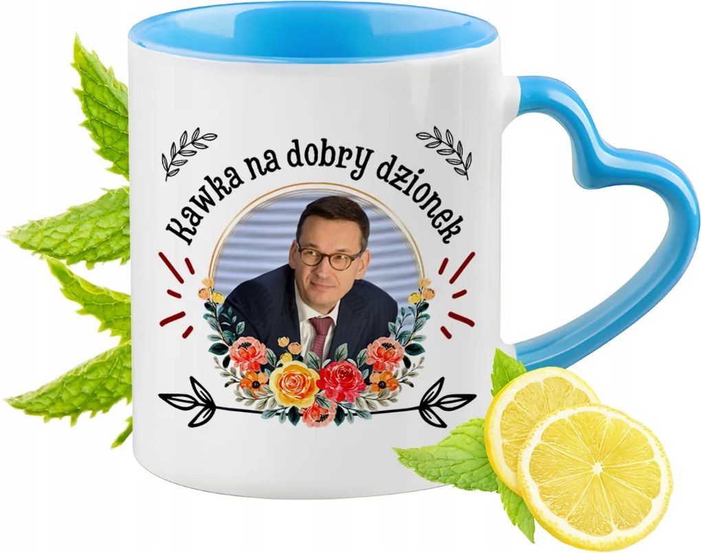 Mateusz Morawiecki Kék bögre szív alakú füllel Ajándék