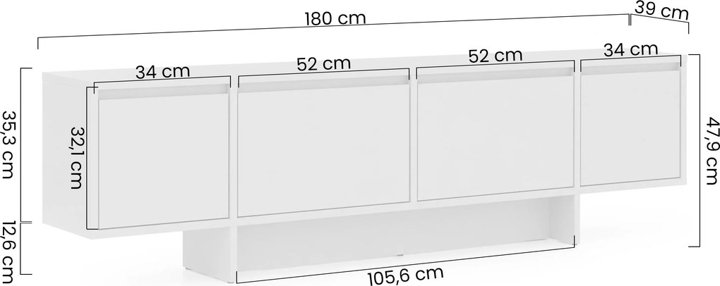 Zolia TV-szekrény 180 cm, négyajtós, lábazattal - kasmír