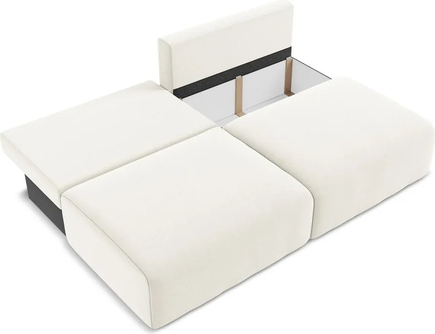 Krémszínű bársony kinyitható-tárolóhelyes kanapé 216 cm Kalena – Makamii