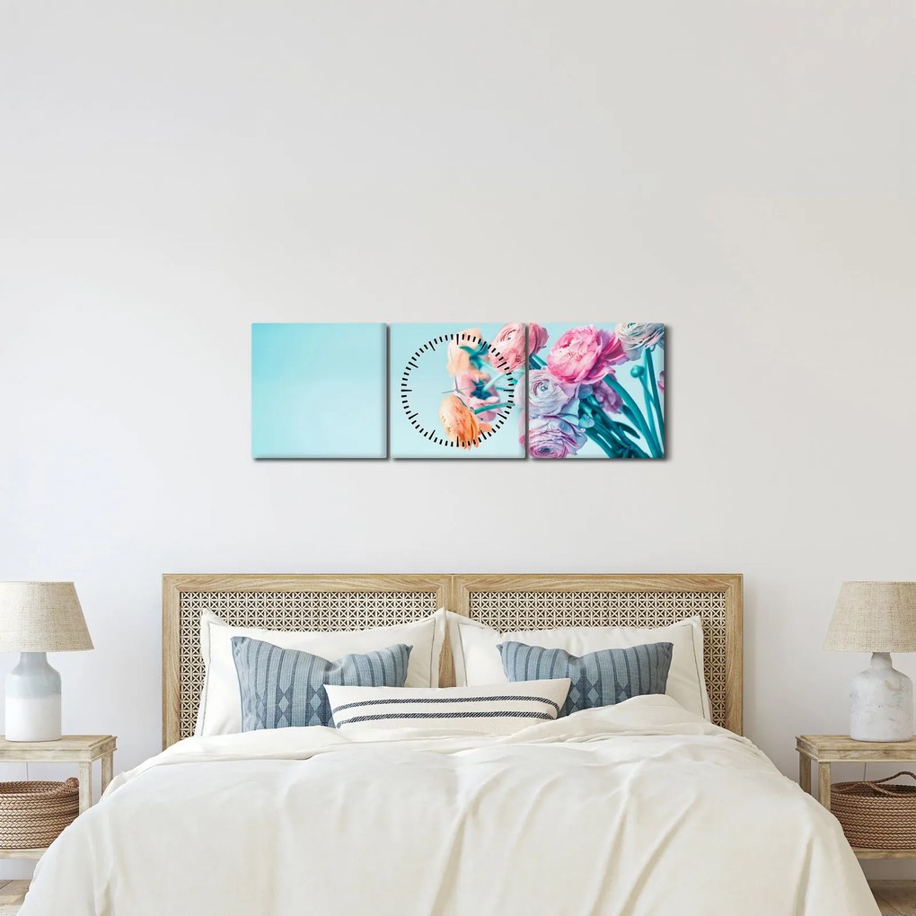 Kép - Virágok a vázában (órával) (90x30 cm)