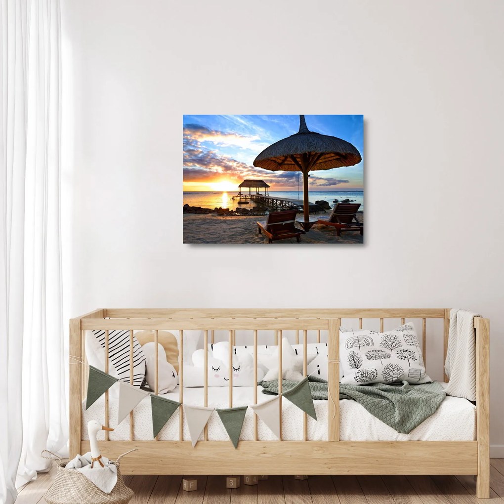 Üveg kép - Naplemente Mauritiuson (70x50 cm)