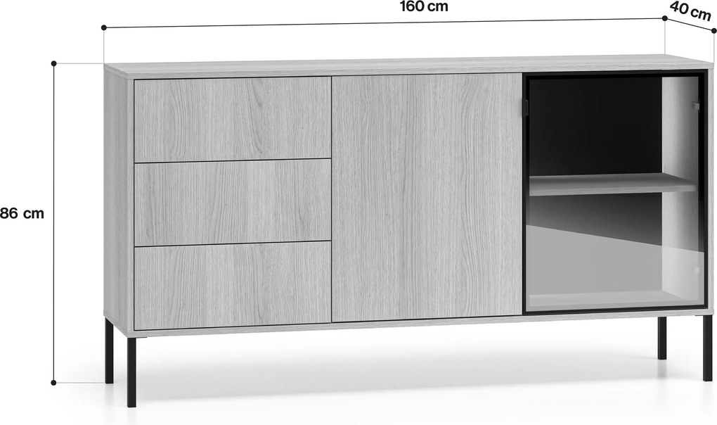 Harmona komód 160 cm fiókokkal és világítással - lindberg tölgy