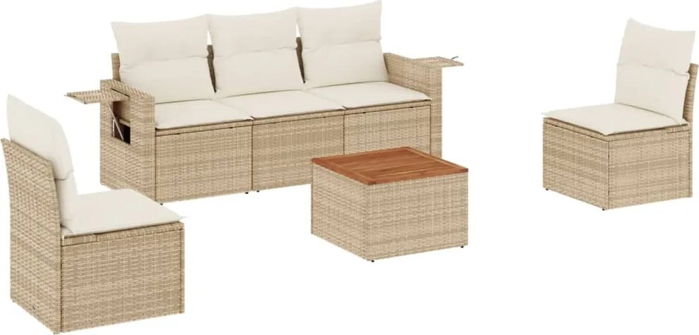 vidaXL 6 részes bézs polyrattan kerti ülőgarnitúra párnával
